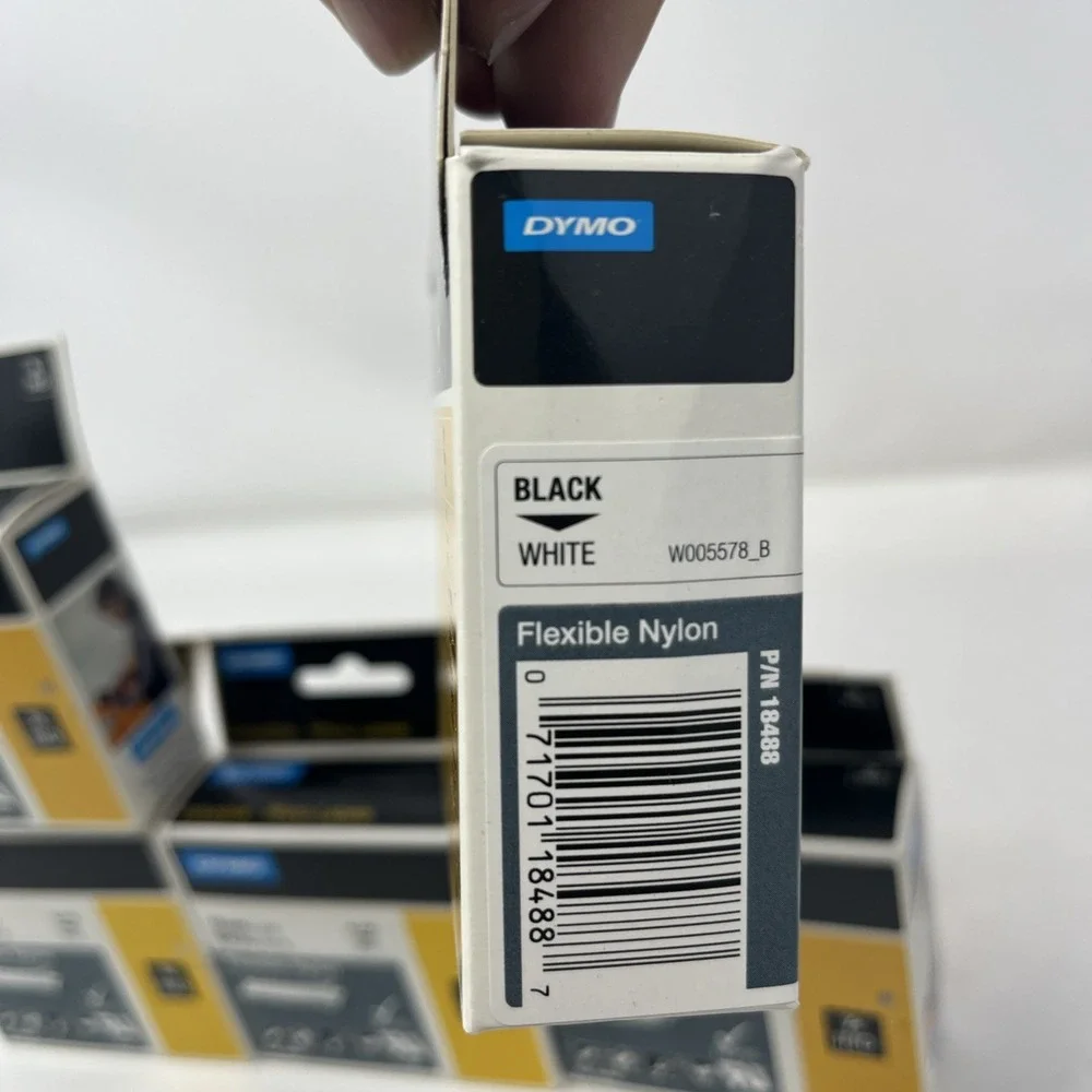 DYMO Rhino 18488 Flexible Nylon Black-On-White Tape, 0.5